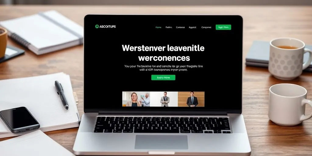 Professionele website op laptop met zakelijke tools eromheen.