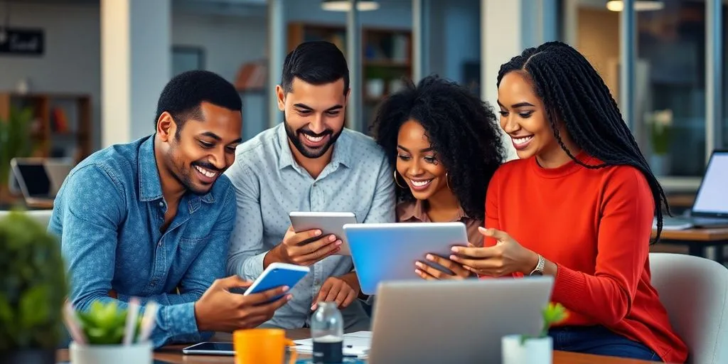 Een team dat samenwerkt aan digitale marketingstrategieën.