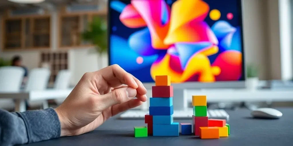 37090d10thumbnail Kleurrijke, moderne bedrijfsomgeving met creatieve elementen