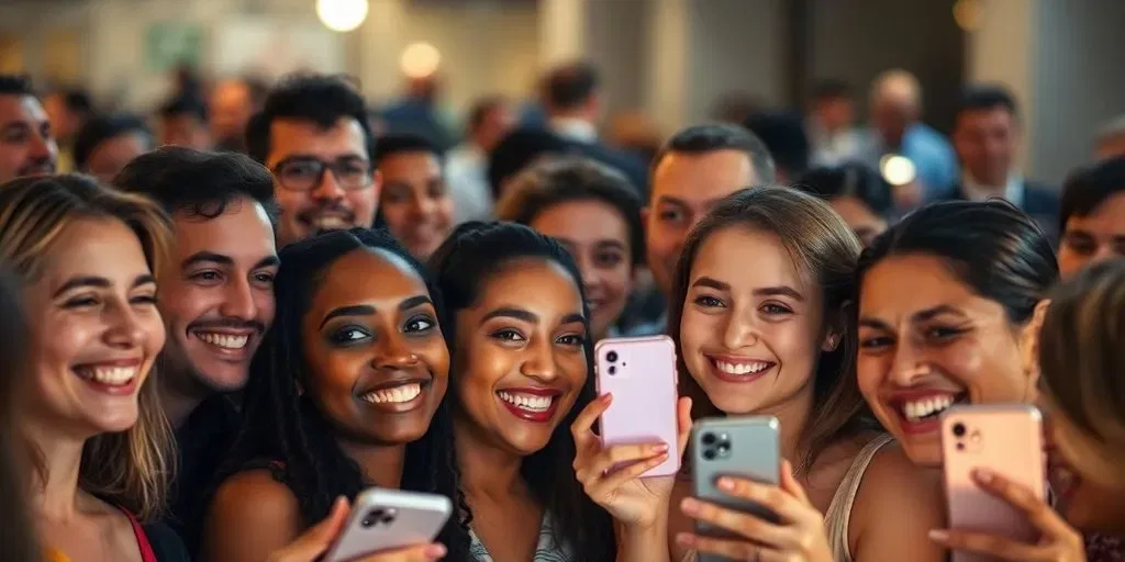Mensen verbinden zich en delen vreugde via sociale media.