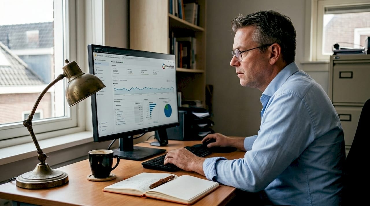 1774238193815_Mkb-ondernemer-bekijkt-website-statistieken Een mkb’er analyseert de statistieken van zijn website.