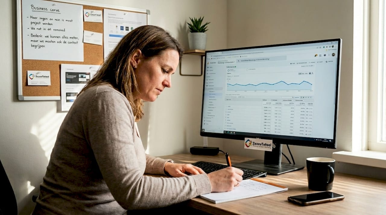 Vanuit huis werkt een marketeer aan het optimaliseren van de website.