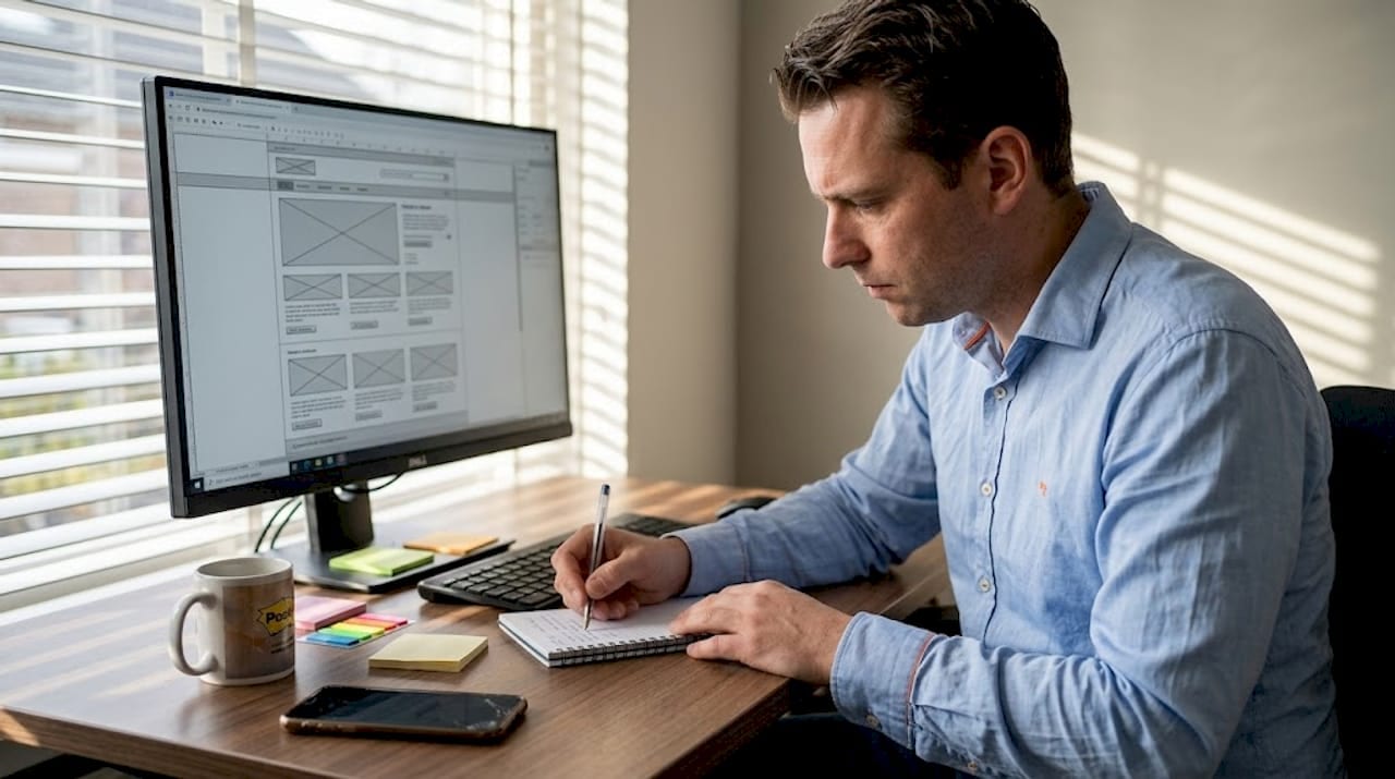 1776439204130_Man-reviewing-website-wireframe-in-home-office-1 Man bekijkt wireframes van een website op zijn thuiskantoor