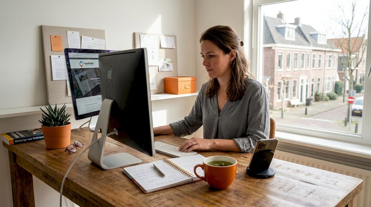 Ondernemer bezig met het schrijven van teksten voor de website